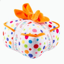 Haute Diggity Dog Happy Birthday Gift Box Squeaky Plush Dog Toy, White