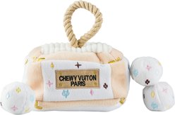 Haute Diggity Dog Chewy Vuiton Interactive Trunk Squeaky Plush Dog Toy, White