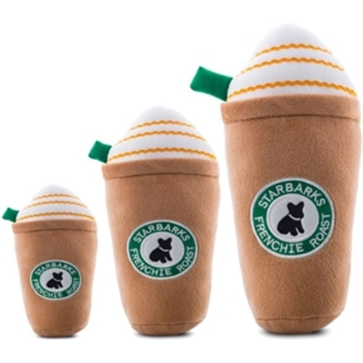 Haute Diggity Dog Starbarks with Straw Frappucino Squeaky Plush Dog Toy, Brown, Small