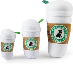 Haute Diggity Dog Starbarks with Lid Coffee Cup Squeaky Plush Dog Toy, White, Large