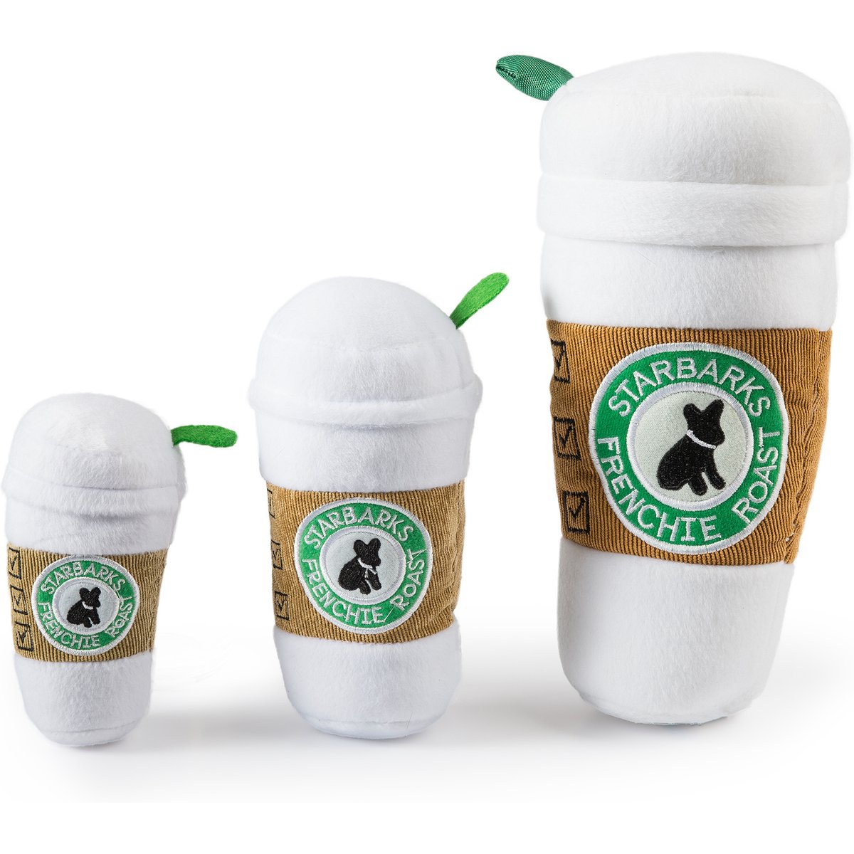Haute Diggity Dog Starbarks with Lid Coffee Cup Squeaky Plush Dog Toy, White, X-Large