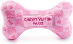 Haute Diggity Dog Chewy Vuiton Bone Squeaky Plush Dog Toy, Pink Checker, Small