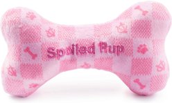 Haute Diggity Dog Chewy Vuiton Bone Squeaky Plush Dog Toy, Pink Checker, Small slide 2 of 2