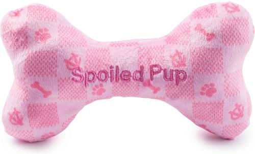 Show full view: Haute Diggity Dog Chewy Vuiton Bone Squeaky Plush Dog Toy, Pink Checker, Large slide 2 of 3