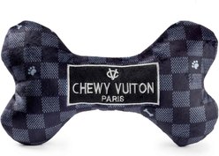 Haute Diggity Dog Chewy Vuiton Bone Squeaky Plush Dog Toy, Black Checker, X-Large