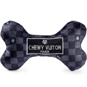 Haute Diggity Dog Chewy Vuiton Bone Squeaky Plush Dog Toy, Black Checker, X-Large
