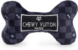 Haute Diggity Dog Chewy Vuiton Bone Squeaky Plush Dog Toy, Black Checker, Large