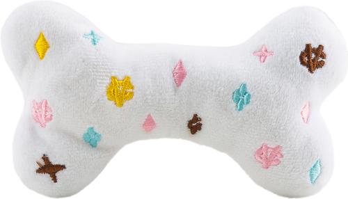 Show full view: Haute Diggity Dog Chewy Vuiton Bone Squeaky Plush Dog Toy, White, Small slide 2 of 3
