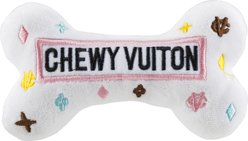 Haute Diggity Dog Chewy Vuiton Bone Squeaky Plush Dog Toy, White, Small