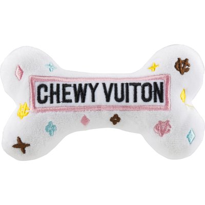 Haute Diggity Dog Haute Diggity Dog Chewy Vuiton Bone Squeaky Plush Dog Toy, White, Small