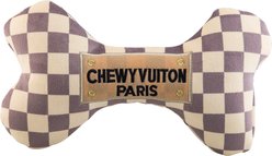 Haute Diggity Dog Chewy Vuiton Bone Squeaky Plush Dog Toy, Brown Checker, X-Large