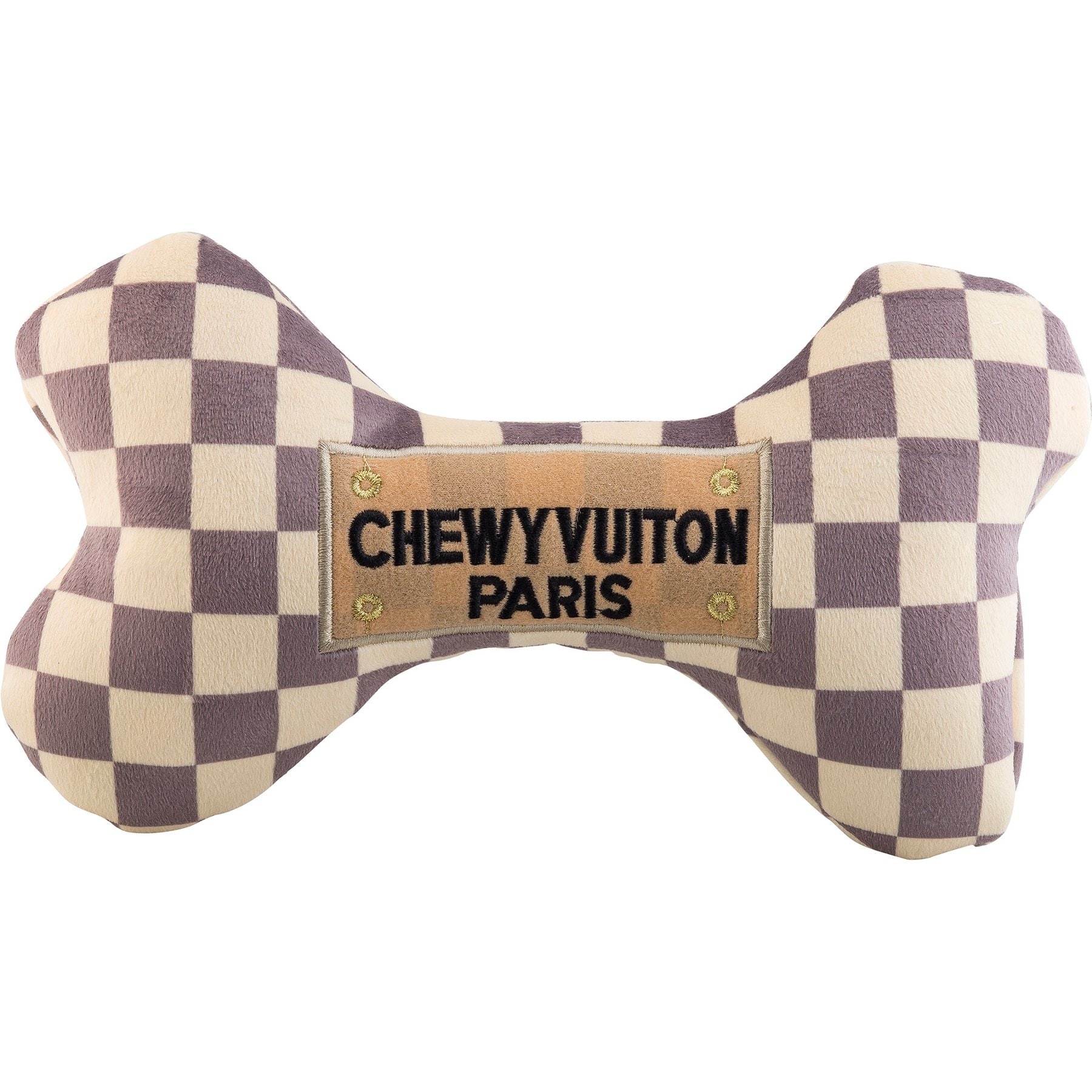 Haute Diggity Dog Chewy Vuiton Bone Squeaky Plush Dog Toy, Brown Checker, X-Large