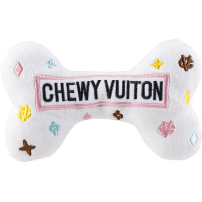 Haute Diggity Dog Haute Diggity Dog Chewy Vuiton Bone Squeaky Plush Dog Toy, White, Large