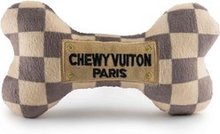 Haute Diggity Dog Chewy Vuiton Bone Squeaky Plush Dog Toy, Brown Checker, Large