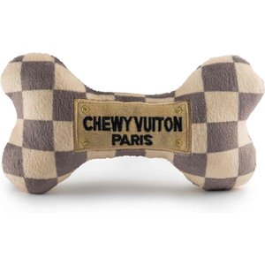 Haute Diggity Dog Chewy Vuiton Bone Squeaky Plush Dog Toy, Brown Checker, Large