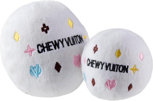 Show full view: Haute Diggity Dog Chewy Vuiton Ball Squeaky Plush Dog Toy, White, Small slide 2 of 2
