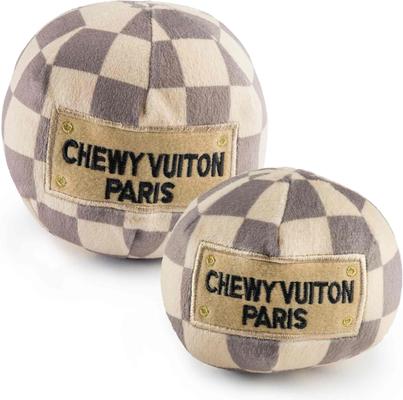 Show full view: Haute Diggity Dog Chewy Vuiton Ball Squeaky Plush Dog Toy, Brown Checker, Small slide 2 of 2