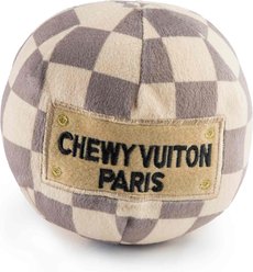 Haute Diggity Dog Chewy Vuiton Ball Squeaky Plush Dog Toy, Brown Checker, Large