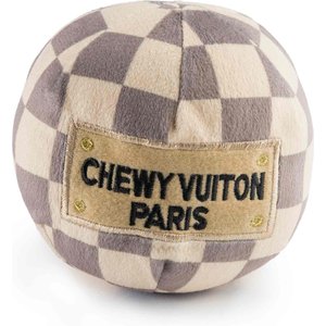 Haute Diggity Dog Chewy Vuiton Ball Squeaky Plush Dog Toy, Brown Checker, Large