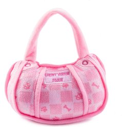 Haute Diggity Dog Chewy Vuiton Handbag Squeaky Plush Dog Toy, Pink Checker, Small