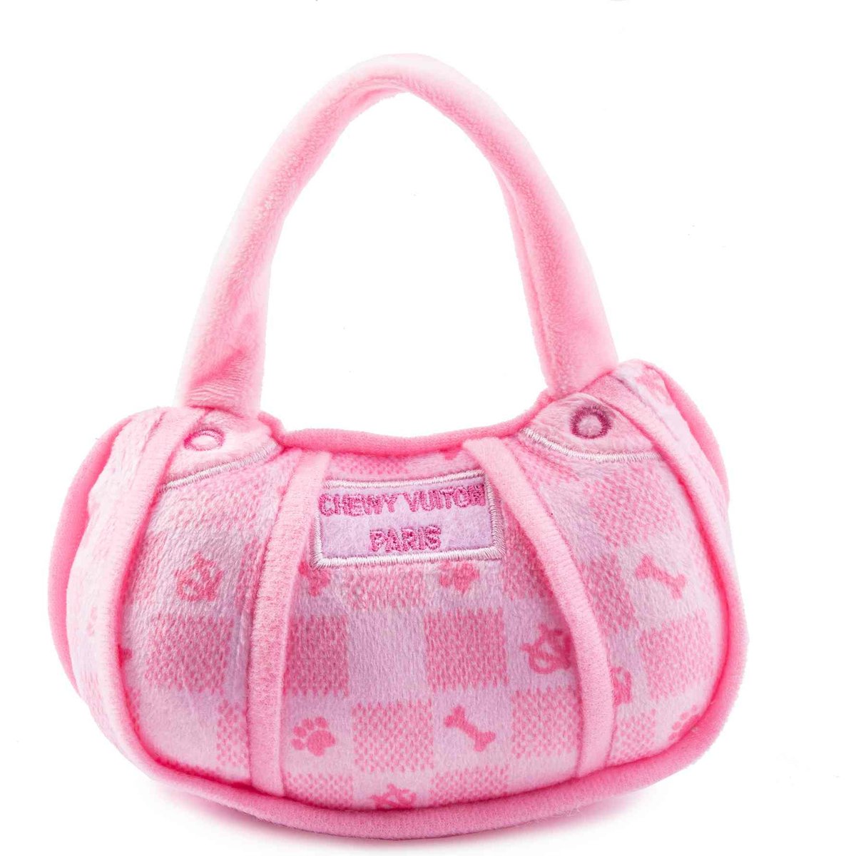 Haute Diggity Dog Chewy Vuiton Handbag Squeaky Plush Dog Toy, Pink Checker, Small