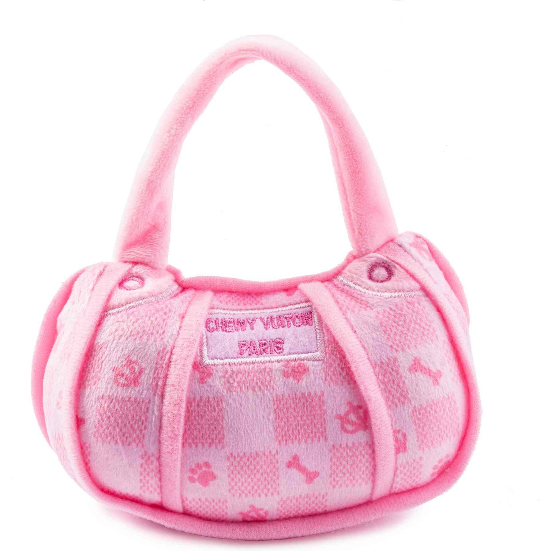 Haute Diggity Dog Chewy Vuiton Handbag Squeaky Plush Dog Toy, Pink Checker, Small