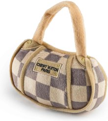 Haute Diggity Dog Chewy Vuiton Purse Squeaky Plush Dog Toy, Brown Checker, Small