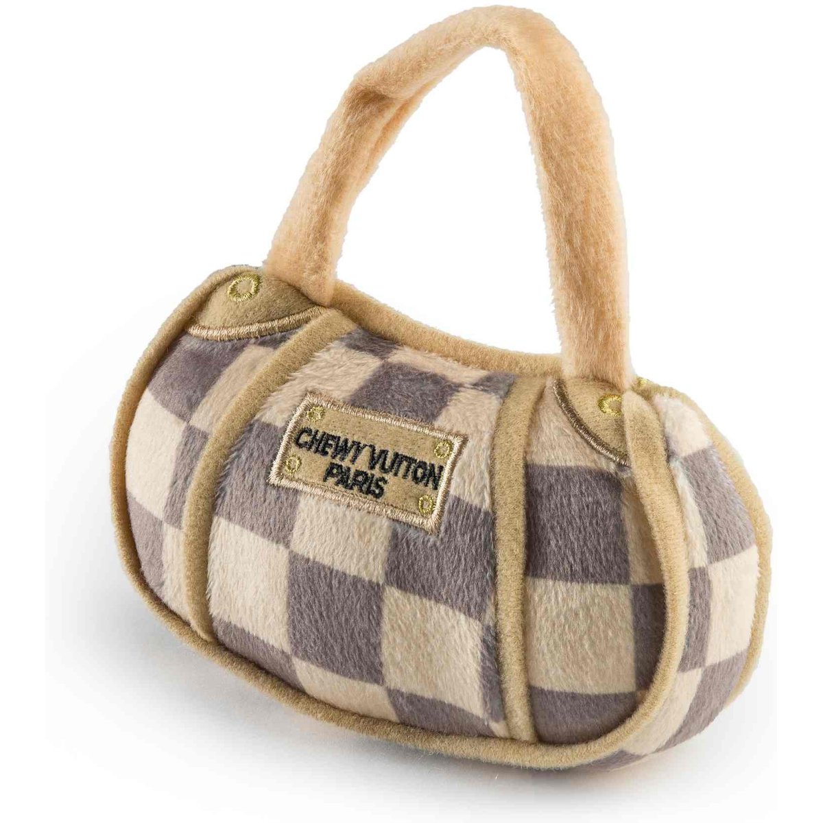 Haute Diggity Dog Chewy Vuiton Purse Squeaky Plush Dog Toy, Brown Checker, Small