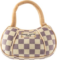 Haute Diggity Dog Chewy Vuiton Handbag Squeaky Plush Dog Toy, Brown Checker, X-Large