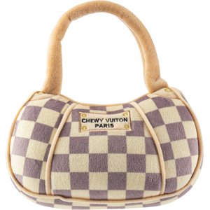 Haute Diggity Dog Chewy Vuiton Handbag Squeaky Plush Dog Toy, Brown Checker, X-Large