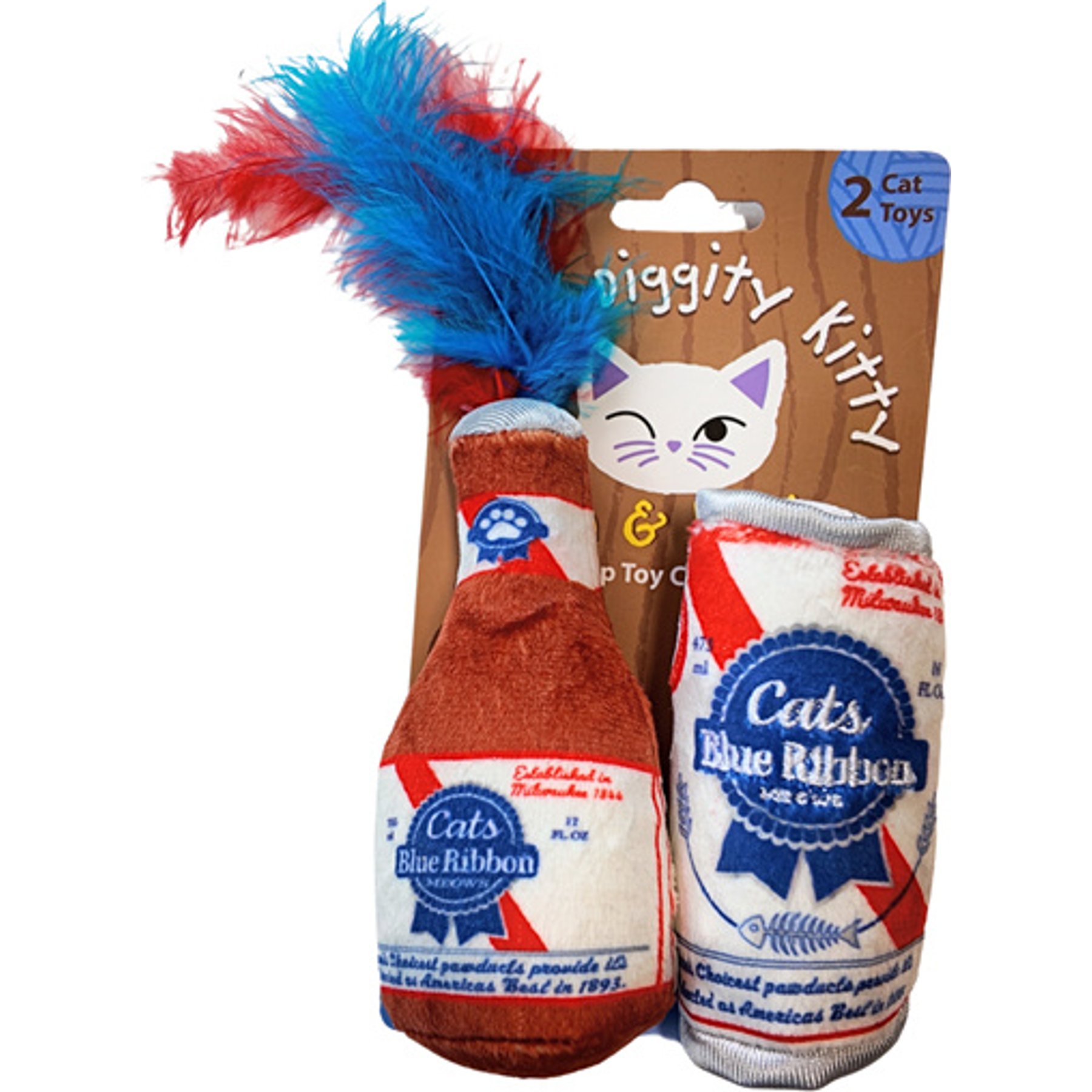 Haute Diggity Kitty Cats Blue Ribbon Squeaky Plush Cat Toy