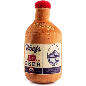 Haute Diggity Dog Woofs Beer Bottle Squeaky Plush Dog Toy, Brown
