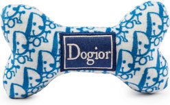Haute Diggity Dog Dogior Bone Squeaky Plush Dog Toy, Blue, Small