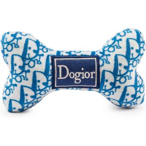 Haute Diggity Dog Dogior Bone Squeaky Plush Dog Toy, Blue, Small