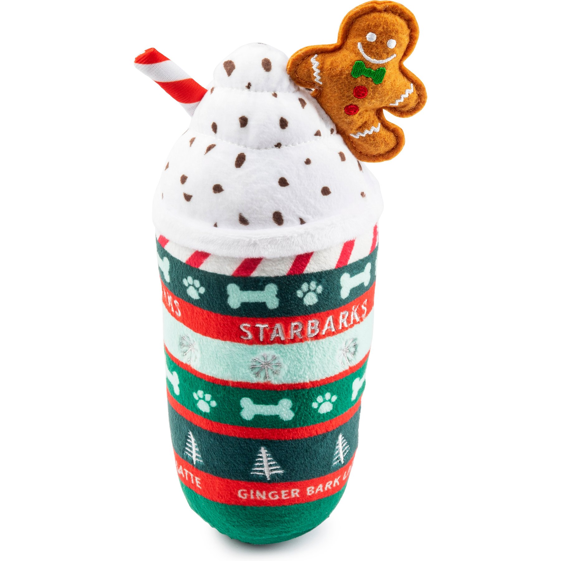 Haute Diggity Dog Christmas Starbarks Gingerbark Latte Squeaky Plush Dog Toy, Green
