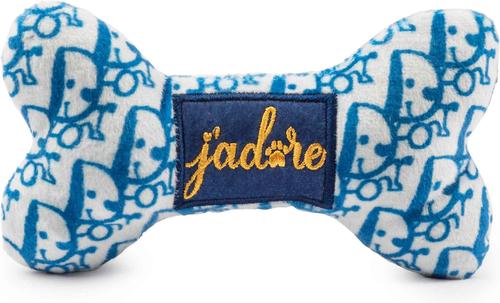 Show full view: Haute Diggity Dog Dogior Bone Squeaky Plush Dog Toy, Blue, Small slide 3 of 3