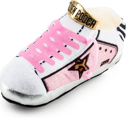 Show full view: Haute Diggity Dog Golden Pooch Tennis Shoe Pink Squeaky Plush Dog Toy, Pink slide 2 of 2