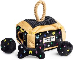Haute Diggity Dog Chewy Vuiton Trunk Squeaky Plush Dog Toy, Black Monogram