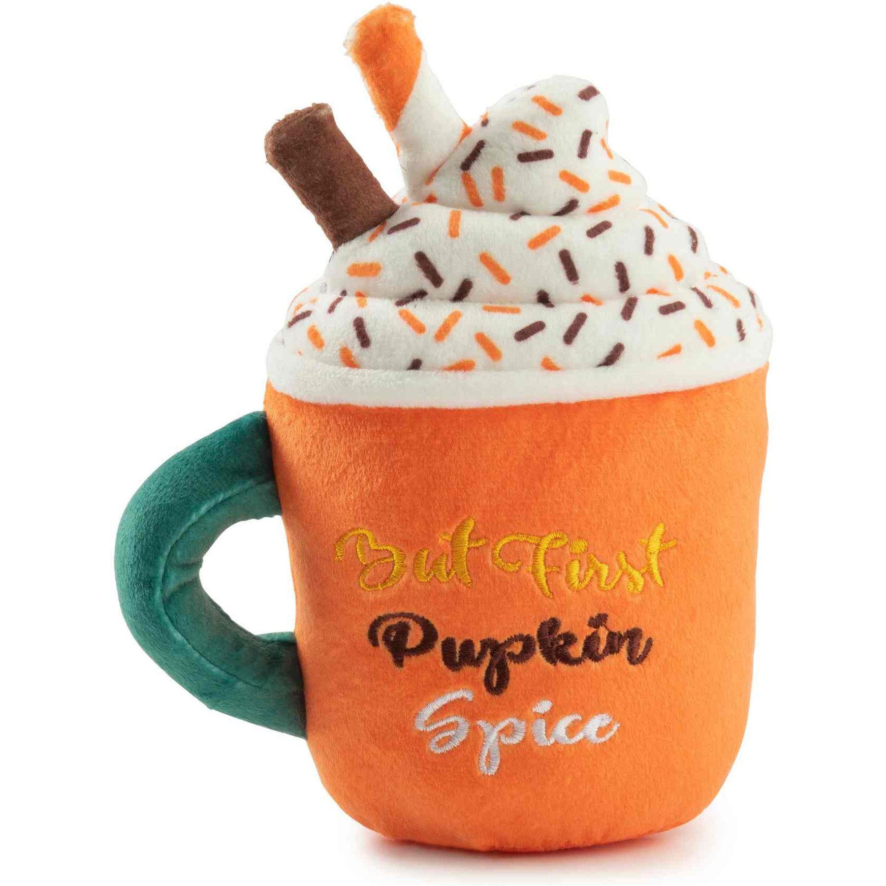 Haute Diggity Dog Pupkin Spice Latte Mug Squeaky Plush Dog Toy, Orange