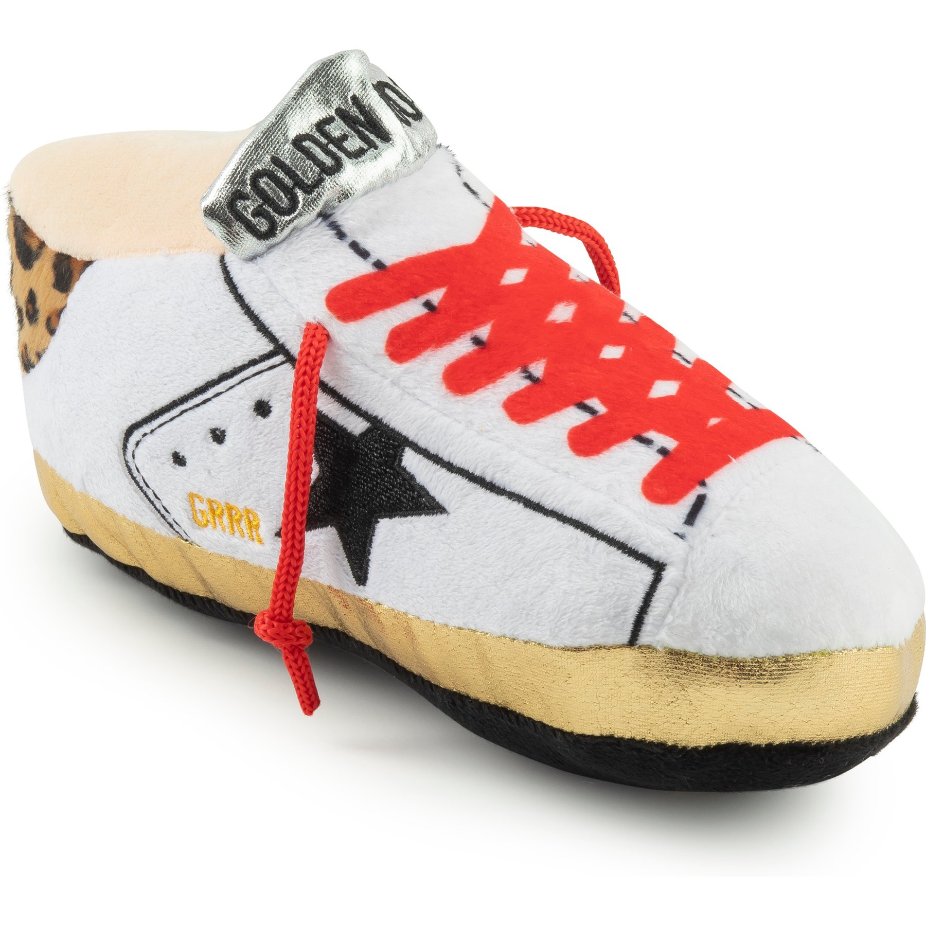 Haute Diggity Dog Golden Pooch Tennis Shoe Original Squeaky Plush Dog Toy, White