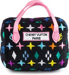 Haute Diggity Dog Chewy Vuiton Bag Squeaky Plush Dog Toy, Black Monogram, Large