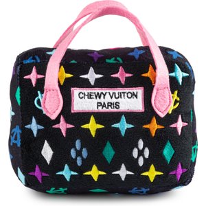 Haute Diggity Dog Chewy Vuiton Bag Squeaky Plush Dog Toy, Black Monogram, Large