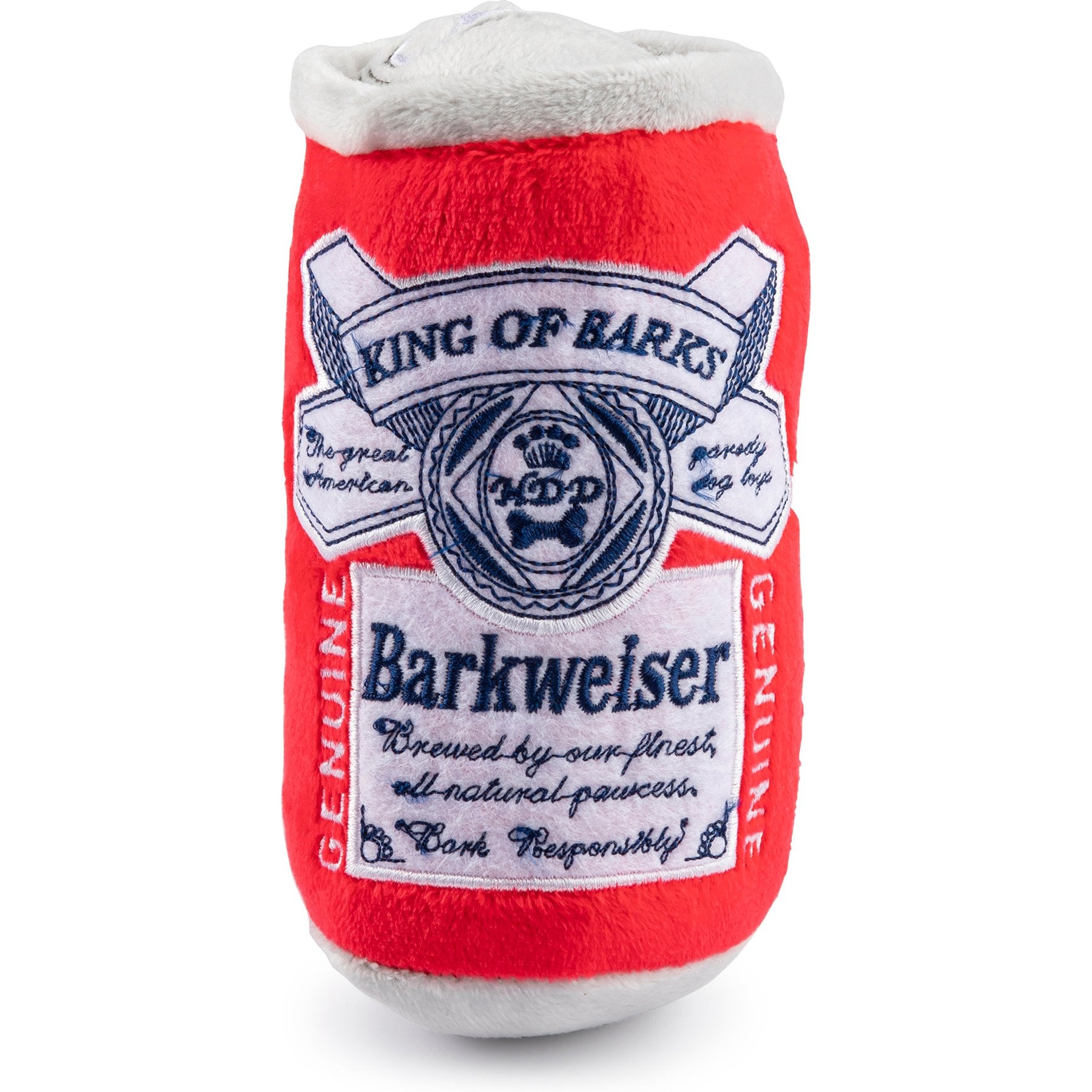 Haute Diggity Dog Barkweiser Beer Can Squeaky Plush Dog Toy, Red