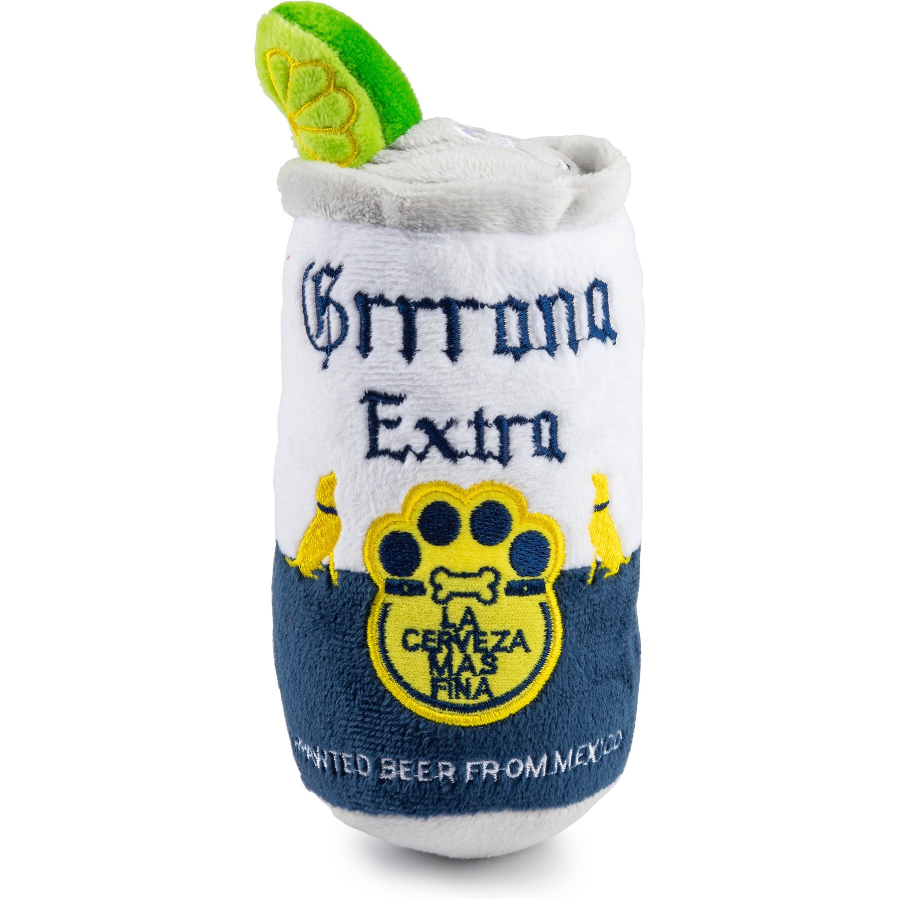 Haute Diggity Dog Grrrona Beer Can Squeaky Plush Dog Toy, Blue
