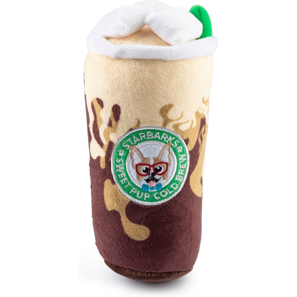 Haute Diggity Dog Starbarks Sweet Pup Cold Brew Squeaky Plush Dog Toy, Brown