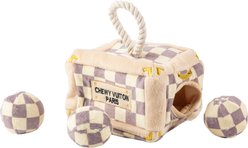 Haute Diggity Dog Chewy Vuiton Trunk Activity House Squeaky Plush Dog Toy, Brown Checker