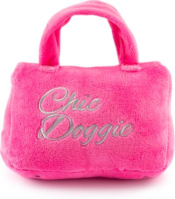 Show full view: Haute Diggity Dog Barkin Bag with Scarf Chic Doggie Squeaky Plush Dog Toy, Pink, Large slide 2 of 2