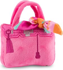 Haute Diggity Dog Barkin Bag with Scarf Chic Doggie Squeaky Plush Dog Toy, Pink, Small