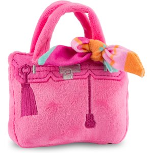 Haute Diggity Dog Barkin Bag with Scarf Chic Doggie Squeaky Plush Dog Toy, Pink, Small