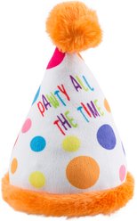 Haute Diggity Dog Happy Birthday Pawty Hat Toy Squeaky Plush Dog Toy, White